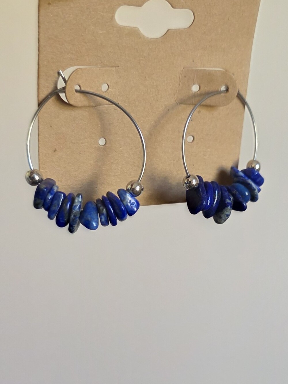 Blue Lapis Hoop Earrings with Silver Accents - Picture 3 of 4